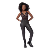Calça Cintura Alta Skinny Pop Legging Couro Fake Com Cinto