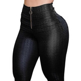 Calça Cirre Couro Fake Empina Bumbum Com Zíper Slim