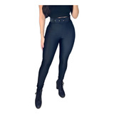 Calça Com Cinto Cintura Alta Skinny Pop Legging Couro Fake