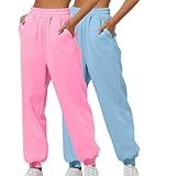 Calça De Moletom Feminina Solta Cintura Elástica Calça Casual Com Punhos Cor Sólida Calça Esportiva Jogger 2 Peças 4 Rosa XX Large