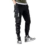 Calça De Moletom Masculina Casual Casual Calça De Moletom Com Cordão 2024 Calça De Moletom Masculina Solta Com Bolsos Preto D XG