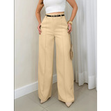 Calça Feminina Alfaiataria Social Com Cinto Moda Verão 2025