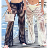 Calça Feminina Crochê Saida De Praia Pantalona Trico Linda