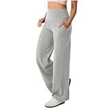 Calça Feminina Folgada Calça Longa Para Treino Atlético Corte Alto Flare Perna Larga Verão Outono 2025 J 956 Cinza M