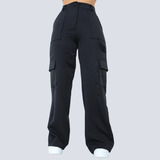 Calça Feminina Pantalona Cargo Alfaiataria Wide Leg Social