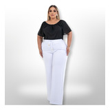 Calça Feminina Pantalona Cintura Alta Com Bolsos Plus Size