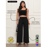 Calça Feminina Pantalona Tecido Duna Cintura Alta C elastico