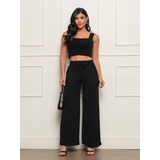 Calça Feminina Pantalona Tecido Duna Cintura Alta C elastico