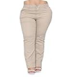 Calça Feminina Reta Sarja Cetim Social Alfaiataria Malloy BR Numérico 48 Plus Size Regular Areia