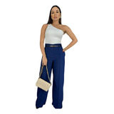 Calça Feminina Social Pantalona De Alfaiataria Com Cinto