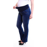 Calça Gestante Jeans Flare Com Cós De Suplex Confortável