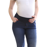 Calça Gestante Jeans Flare Com Cós De Suplex Confortável