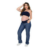 Calça Grávida Gestante Jeans Soltinha Cós Suplex Confortável