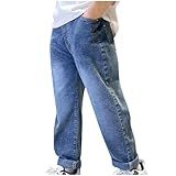 Calça Jeans Casual Com Cintura Elástica Para Meninos Calça Jeans Folgada Calça Jeans De Perna Larga Com Bolsos Roupas De Outono 2024 Azul 150
