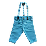 Calça Jeans Com Suspensorio Infantil Bebe Regulador Kit
