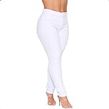 Calça Jeans Feminina Branca Skinny Cintura Alta Com Lycra Levanta Bumbum Casual Para Calças BR Cintura 36 Slim Alto Branco 