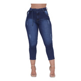 Calça Jeans Feminina Capri Cinto Faixa Removível