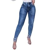 Calça Jeans Feminina Cós Alto Empina Bumbum Com Elastano Premium BR Numérico 36 Regular Regular Jeans 