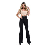 Calça Jeans Feminina Flare Cintura Alta Empina Bum Bum Lycra