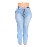 Calça Jeans Feminina Flare Cintura Alta Plus Size Dois Botão