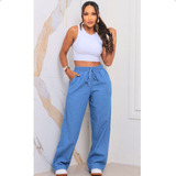 Calça Jeans Feminina Pantalona Wide Leg Elastico P Gestante