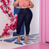 Calça Jeans Feminina Plus Size Cintura Alta Hot Pants Lycra