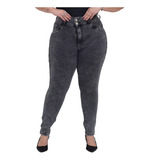 Calça Jeans Feminina Plus Size Grafite Cintura Alta Stretch 