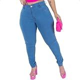 Calça Jeans Feminina Plus Size Skinny Cintura Alta Com Lycra Levanta Bumbum Calças Femininas Mulheres De Cós Alto 46 Azul Claro