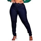 Calça Jeans Feminina Plus Size Skinny Cintura Alta Com Lycra Levanta Bumbum Calças Femininas Mulheres De Cós Alto 52 Azul Escuro 