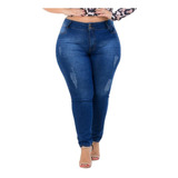 Calça Jeans Feminina Plus Size Skinny Cós Alto C Lycra 2021