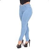Calça Jeans Feminina Skinny Cintura Alta Com Lycra Levanta Bumbum Destroyed 42 Azul Claro 