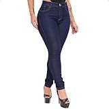 Calça Jeans Feminina Skinny Cintura Alta Com Lycra Levanta Bumbum Destroyed 42 Azul 