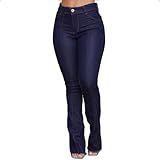 Calça Jeans Flare Feminina Cintura Alta Com Lycra Calças Boca De Sino Azul Para Mulheres Slim Elástica 46 Azul 