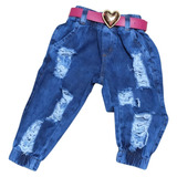 Calça Jeans Infantil De Menina Jogger Destroyed Mini Diva