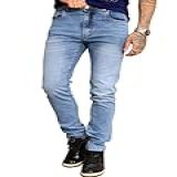 Calça Jeans Masculina Slim Fit Elastano Premium Com Chaveiro BR Numérico 44 Regular Regular Azul Claro 