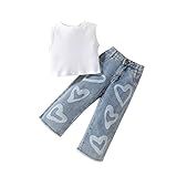 Calça Jeans Para Bebês Meninas Sem Mangas Lisa Com Nervuras Jeans Rasgado 2 Peças Clohtes Modernos Para Meninas A Branco 1 2 Anos