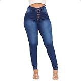 Calça Jeans Skinny Feminina Cintura Alta Com Lycra Levanta Bumbum Elastano Feminino BR Cintura 46 Slim Alto Azul Médio
