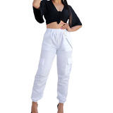 Calça Jogger Cargo Com Cinto Corrente Feminina Cintura Alta