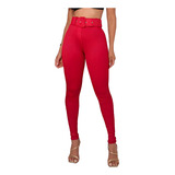Calça Legging Canelada Acompanha O Cinto Feminina Vermelha