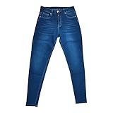 Calça Legging Feminina Skinny De Cintura Alta Elástica Jeans De Ajuste Fino E Macio Com Bolsos Azul XXG
