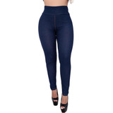 Calça Legging Jeans Cintura Alta Com Bolso Costura Reforçada