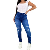 Calça Legging Jeans Fake Cintura Alta Cós Alto Feminina