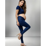 Calça Legging Jeans Gestante Confortável Cós Alto