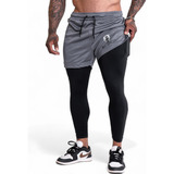 Calça Legging Masculina Com Shorts Dryfit Bolso Para Celular