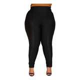 Calça Legging Plus Size Montaria Flanelada Alta Preta Cirre