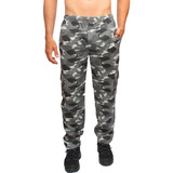 Calça Masculina Brim Camuflada Pesca Caça Cargo Bolso Cordão