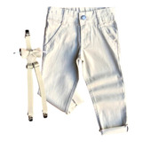 Calça Masculina Infantil De Sarja Social Kit Suspensório