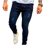 Calça Masculina Jeans Slim Reta Rasgada Skinny Premium Lycra