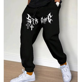 Calça Moletom Algodão Streetwear Academia Estilo Gotico