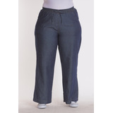 Calca Pantalona Jeans Reta Wide Leg Elastico